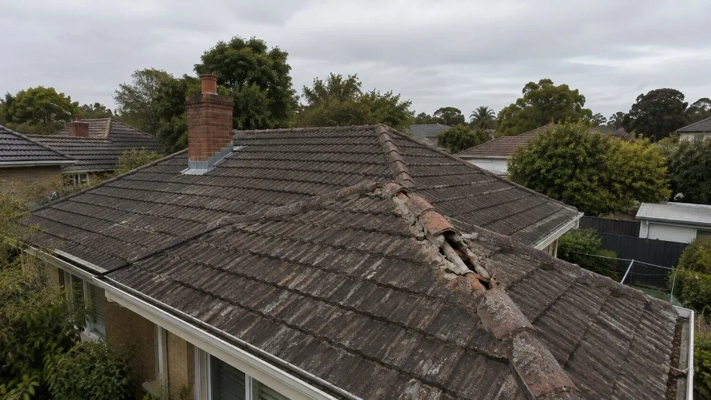 Damaged ridge capping on a tiled Melbourne roof showing storm damage needing an insurance claim report